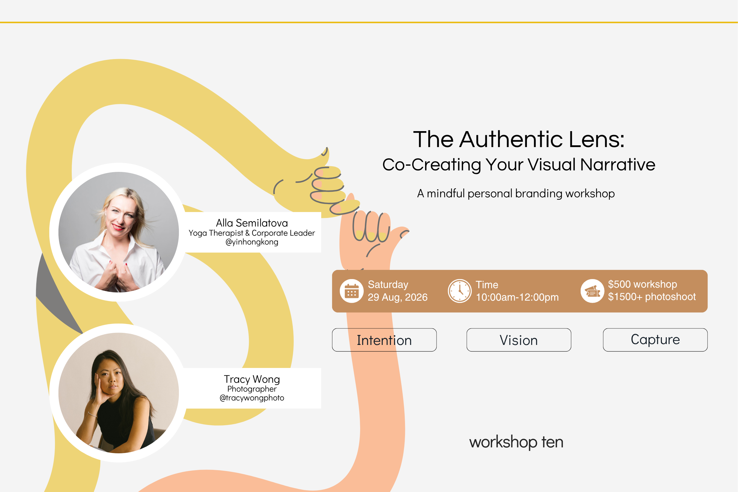 Poster for The Authentic Lens - branding workshop with meditation, yoga and photoshoot